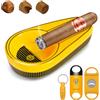 CIGARLOONG Set di posacenere e tagliasigari. Posacenere in ceramica con tagliasigari a V, tagliasigari a ghigliottina e punzone per sigari. Un set di accessori per sigari, regalo per uomini (Giallo)