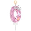 Tinoaly Candela di Compleanno Rosa con Numero, Corona Scintillante Farfalla Scintillante Paillettes Decorazione per Torta per Feste di Compleanno Matrimoni Anniversari Celebrazioni (Numero 0)