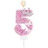 Tinoaly Candela di Compleanno Rosa con Numero, Corona Scintillante Farfalla Scintillante Paillettes Decorazione per Torta per Feste di Compleanno Matrimoni Anniversari Celebrazioni (Numero 5)