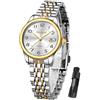 Taxau In acciaio inox impermeabile di lusso classico quadrante digitale arabo facile da leggere orologio donna, Oro Argento Bracciale Quadrante Bianco-l8863g, round