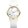 Avaner Orologio da donna in silicone: orologio con quadrante dipinto a fiori con stile rurale naturale e scala a barre, regalo di compleanno, festa della mamma, Bracciale bianco e cassa dorata