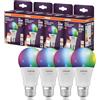 OSRAM Lampada LED SMART A60 forma lampadina E27, 9W ZigBee 3.0, RGBW 16 milioni di colori, dimmerabile, controllo app, Alexa,4-Pack