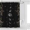 Kikiry Tenda da doccia con fasi lunari, 152 cm di larghezza x 183 cm di lunghezza, colore nero, celestiale, gotico, strega, strega, luce di luna, eclissi lunare, mezzaluna, tende da bagno, foglie, piante