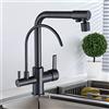 Generic Rubinetto da cucina a 4 vie con filtro per acqua potabile in ottone massiccio doppia maniglia 4 in 1 rubinetto miscelatore girevole a 360 ° filtro dell'acqua per sistema di filtrazione finitura nera