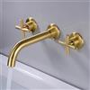 FQYEP Rubinetto A Parete per Lavatoio 3 Fori Miscelatore Lavabo Bagno Vintage Doppia Maniglia Ottone,Oro Spazzolato