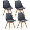 CLP Set di 4 sedie da pranzo Linares in plastica I in tessuto I in velluto I in corda I in pelle I poltrona con struttura in legno, Colore:grigio scuro, Materiale:Stoffa