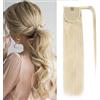 SEGO Extension Coda Capelli Veri Clip in Coda di Cavallo Ponytail Fascia Unica 100% Remy Human Hair Naturali Lisci 50 cm (95 g) #60 Biondo Platino