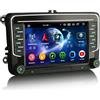 Erisin 8-Core 4GB+64GB Android 14 Autoradio Bluetooth GPS Navigator per VW Polo Passat Golf 5 6 T5 Tiguan EOS Seat Leon Skoda 7 Handsfree DAB+ CarPlay Android Auto Wifi Controllo del Volante FM USB