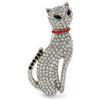 Avalaya, spilla a forma di gatto con pavé di cristalli, placcata in rodio, lunghezza 50 mm