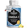 Vitamaze - amazing life Vitamaze® Omega 3 1000mg per 1 Capsula (per 3 Mesi) Alto Dosaggio, Puro Olio di Pesce con 400 mg (40%) EPA e 300 mg (30%) DHA per Capsule, FOS Certificato, Fish Oil, Qualità Tedesca.