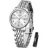 Taxau In acciaio inox impermeabile di lusso classico quadrante digitale arabo facile da leggere orologio donna, Bracciale in argento quadrante bianco-l8863g, round