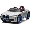 Mondial Toys Macchina Elettrica per Bambini BMW I4 12V Auto Elettrica con Licenza Ufficiale Telecomando Parentale Cinture 3 Punti Fari LED Anteriori Posteriori Bluetooth USB FM MP3 Sospensioni Carico 30Kg Bianco