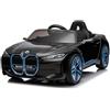 Mondial Toys Macchina Elettrica per Bambini BMW I4 Telecomandata Auto Elettrica con Licenza Ufficiale 12v con Fari a Led Bluetooth Cinture di Sicurezza a 3 Punti Nero