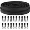 Sawoake - 5 rotoli di cerniere a spirale in nylon da 9,14 m, con 20 cursori per cerniere per cucito, sartoria, borsa per lavori fai da te, abbigliamento, tessile per la casa... (Nero)