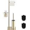 DAZI Set di Scopino bagno WC con porta carta igienica e cestino porta oggetti, Scopino WC in accio Inox Autoportante, porta carta igienica da terra 3 in 1 Stile minimalista salvaspazio