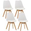 CLP Set di 4 sedie da pranzo Linares in plastica I in tessuto I in velluto I in corda I in pelle I poltrona con struttura in legno, Colore:bianco, Materiale:Plastica