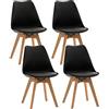 CLP Set di 4 sedie da pranzo Linares in plastica I in tessuto I in velluto I in corda I in pelle I poltrona con struttura in legno, Colore:nero, Materiale:Plastica