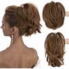 Gorger Extension a coda di cavallo da donna, capelli sintetici corti e mossi, con pettini regolabili, voluminosi e voluminosi, per acconciature rapide (arancione-marrone)