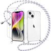 Votvloay Cover Cordino per iPhone 14/iPhone 13 6,1 con 2 x Pellicola Protettiva Vetro Temperato, Trasparente Custodia con Laccio Tracolla Corda, Sottile TPU PC Antiurto Case periPhone 14, Bianco