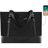 KROSER Borsa tote per computer portatile da 15,6 pollici con porta USB, grande borsa a tracolla per computer da donna, per scuola, ufficio, viaggi d'affari (trapuntata)