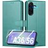 Mofurd Cover per Samsung Galaxy A36 5G / A56 5G Libro in Pelle PU, [con 2 Pezzi Pellicola Vetro Temperato] Custodia Portafoglio Antiurto [Blocco RFID] [Funzione di Supporto] [Slot Schede], Verde