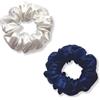townssilk Elastici per capelli in seta, confezione da 2, 100% pura seta di gelso, 22 momme, per capelli, lussuosi, elastici, elastici per capelli, bianco naturale e blu navy