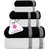 CASA COPENHAGEN Solitaire Mix Asciugamano Asciugamano in Cotone Egiziano 600 gsm per Hotel, Spa, Cucina e Bagno Set da 6 Pezzi con 2 Bagni, 2 Mani, 2 Salviettine - Bianco + Nero