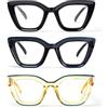 kollyseek 3 Pack Occhiali da lettura Donna Oversize Cat Eye con cerniera a molla Anti Azzurro(2.0, Nero blu giallo)