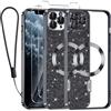 Kokio Glitter Magnetica Cover per iPhone 11 Pro con Cordino, Compatibile con MagSafe, Brillantini Sottile Silicone TPU Antiurto Custodia per iPhone 11 Pro con 2 Vetro Temperato Bumper, Nero