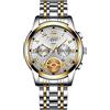 JewelryWe Orologio da uomo in acciaio inox, al quarzo, analogico, 30 m, impermeabile, con numeri romani, quadrante con settimana, data, calendario e lancette luminose, regalo per la festa del pap¨¤