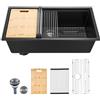 VEVOR Lavello da Cucina in Granito 838 x 482 x 254 mm per Montaggio a Superficie, Lavello da Cucina da Incasso in Stile Rurale con Accessori, per Camper, Cucine di Preparazione, Bar, Nero