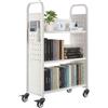 VEVOR Carrello Portalibri con Ruote 770 x 380 x 1220 mm Carrello Rotante Porta Libri, Carico 150 kg Ripiani a L Monofacciali con Ruote Bloccabili 7,6 cm per Scaffali di Casa, Ufficio e Scuola, Bianco