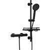 Görbach Colonna Doccia con Miscelatore Termostatico, Set Asta Doccia in Acciaio inox con Doccetta e Tubo, Saliscendi Doccia 70 cm con Mensola, Nero