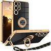 XCYYOO Cover per Samsung Galaxy S25 Ultra con Cordino, Custodia S25 Ultra Samsung con Tracolla, Case Antiurto 360°Metallo Ring Kickstand Litetettiva Auto,Cover per Samsung Galaxy S25 Ultra con cord -Nero
