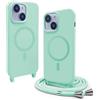 CUZZCASE Cover Compatibile con iPhone 15 Plus(6.7),Cover Magnetica[Compatibile con MagSafe],Bumper con Laccio,Regolabile Lanyard TPU Corda Silicone Case-Verde Chiaro