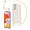 Vxinvnoi Cover Cordino per Samsung Galaxy A14 5G 6,6, Aesthetic Fiori Disegni Ragazze Custodia con Corda Collana Tracolla Laccio, Sottile Silicone TPU Antiurto Protettiva Case per Samsung A14, Beige