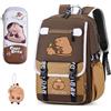 HOXSNII Capybara Zaino per Bambini, Capybara Impermeabile Zainetto Zaino Scuola Elementare Set di Cancelleria con Astuccio Portachiavi Adesivo Insignia Scolastico Zainetto Cartone Animato Borse Scuola Materna