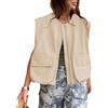 JAWINT Gilet cargo da donna, casual, con cerniera, oversize, girocollo, orlo increspato, senza maniche, blazer, Beige, Small