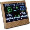 mooov 477534 Stazione Meteo Interna con Sensore Esterno - Temperatura, Tasso Umidità, Fasi Luna, Previsioni Meteo - Funzione Sveglia - Effetto Legno - Marrone