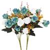 MOOMASS Fiori artificiali, 2 confezioni di rose artificiali, 24 piccole rose in seta, fiori di plastica, piante per casa, hotel, matrimoni, decorazioni per tavoli di Natale, colore: verde pavone