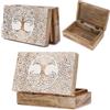 Ajuny Scatola portagioie decorativa in legno intagliato a mano, design con albero della vita, multiuso, utilizzabile come scatola per orologi, scatola del tesoro, ideale per regali, marrone-bianco,