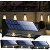 OUSFOT Applique da Esterno Solare 4 Pezzi, Impermeabile IP65 Luce Solare Led da Esterno, 3200K Bianco Caldo Faretti Solari per Pareti, Ringhiere, Recinzioni, Giardini, Terrazze, Balconi, Scale