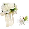 XIZHI Bouquet da sposa con fiori artificiali con rosa sul polso, per damigella d'onore, nastro di seta sintetica, per matrimoni, San Valentino, feste, balli di fine anno (bianco)