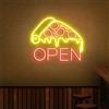 Xusdamyj Targa al neon con scritta Pizza Open (lingua italiana non garantita) | Targa aperta personalizzata per negozi, ristorante, luce LED aperta, targa da parete con pizza