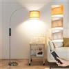 ANTENLICHT AURA Lampada ad Arco con Telecomando | Lampada da Terra Regolabile per Salotto | Include LED E27 + Paralume in Tessuto Marrone 33 cm | Design Argentato Vintage per Camera, Hotel