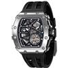 TSAR BOMBA Orologi automatici da uomo Tonneau Luxury Skeleton Design originale Orologio meccanico Grande quadrante quadrato Cinturino in silicone alla moda Orologi da uomo