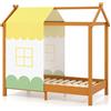 LIFEZEAL Letto Cameretta a Forma di Casa per Bambini, Lettino in Legno con Baldacchino in Poliestere Stampato, Lettino Singolo per bimbi con 4 Gambe per Ragazzi dai 3 ai 9 Anni, Giallo