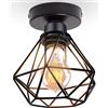TOKIUS Plafoniera vintage E27 Lampadario Soffitto Industriale Metallo Gabbia ferro Nero per Corridoio Portico Camera da Letto (1 pezzo-A)