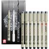SAKURA Pigma Micron - Penna a inchiostro pigmentato sottile con grafica, inchiostro nero impermeabile, resistente allo sbiadimento e permanente, confezione regalo (Set di 7 (+ grafica + pennello))