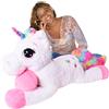 TE-Trend Gigante Unicorno XXL Peluche Pupazzo Bianco 110 cm Grande Decorazione Arcobaleno Glitzerhorn Multicolore